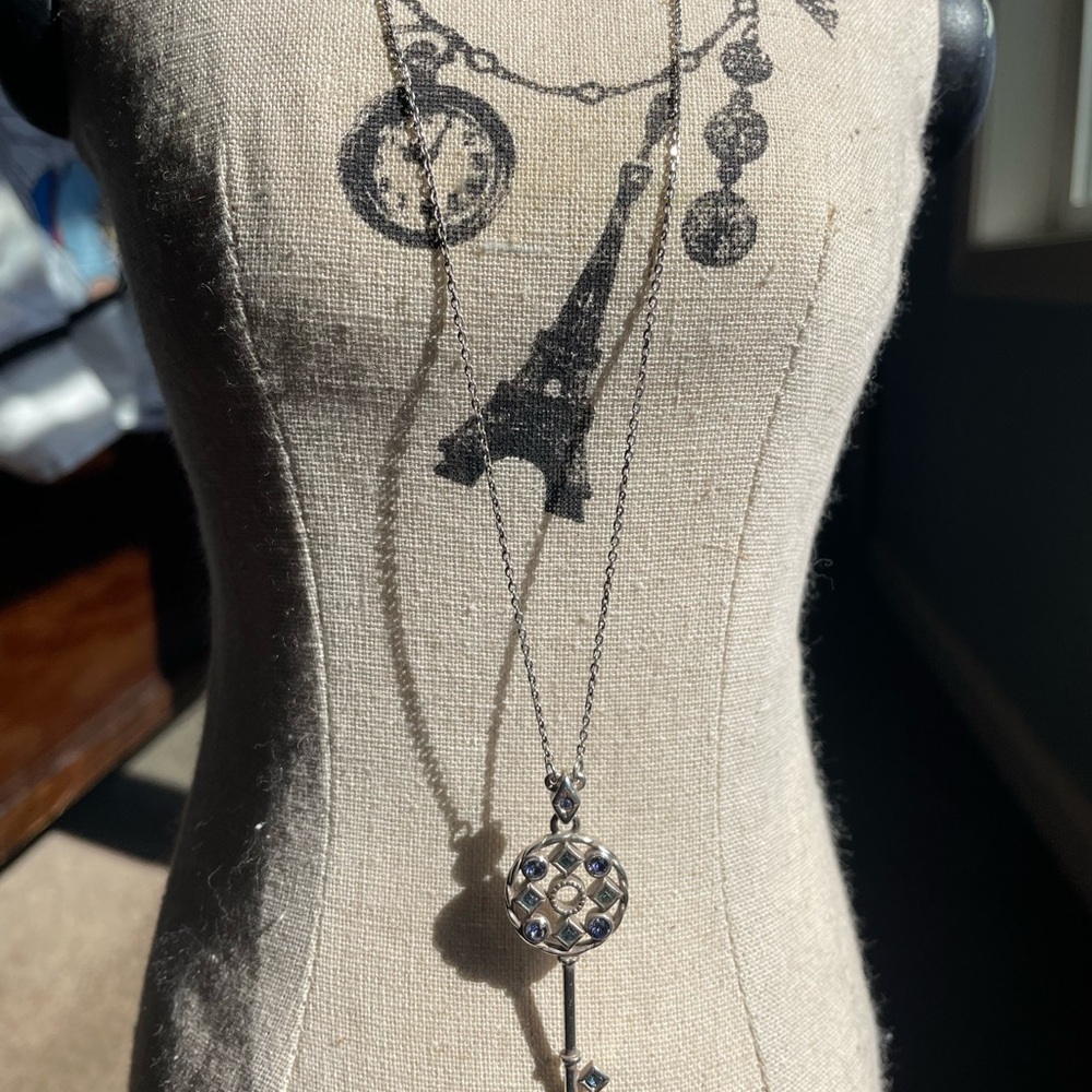 Brighton Silver Halo Key Pendant Necklace with light blue and periwinkle stones